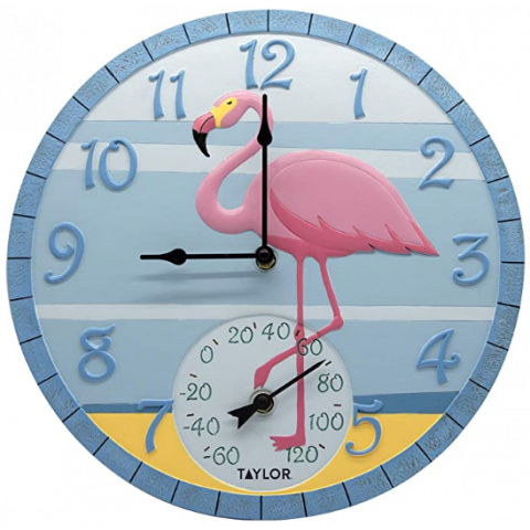 Taylor Precision Flamingo Clock with Thermometer